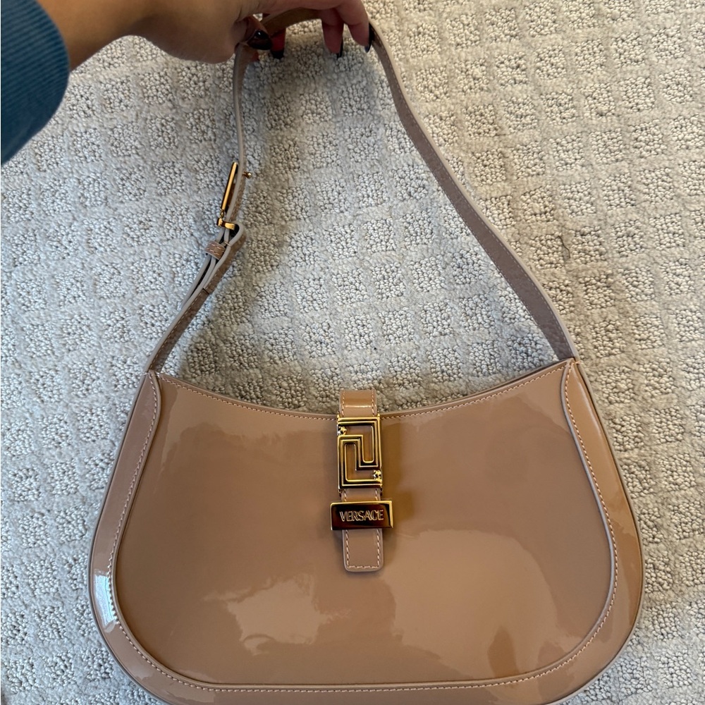 Versace Beige Patent Leather Shoulder Bag